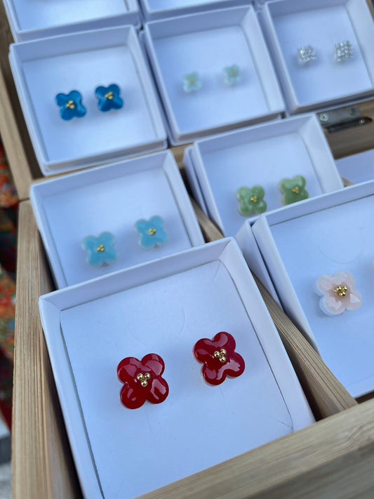 Ceramic flower earrings M Red